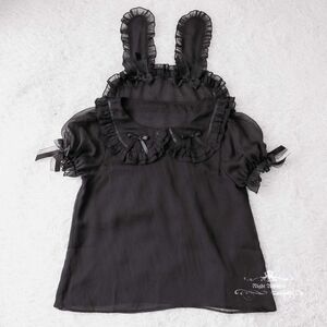 Chic Black Ruffled Blouse With Bunny Ears Perfect For That Lolita Look
